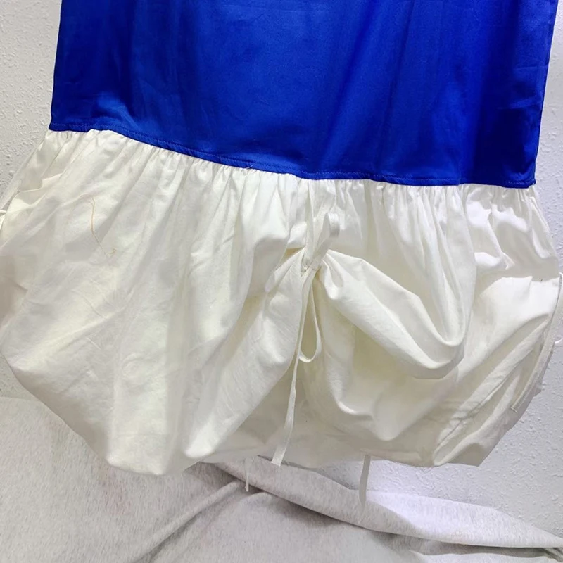 

VGH Hit Color Casual Skirt For Women High Waist Drawstring Patchwork Ruffles A Line Midi Skirts Female 2021 Summer Fashion Style