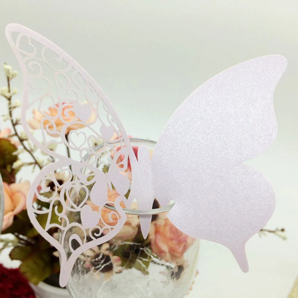 10PCS Butterfly Hollow Cup Card Wedding Laser Seat Insert Wall Sticker Decorative Name Date Custom Party Table | Дом и сад