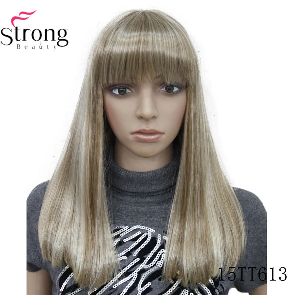 StrongBeauty Женские синтетические парики волосы черный/Блонд длинные прямые аккуратная челка стиль Natura парик волосы