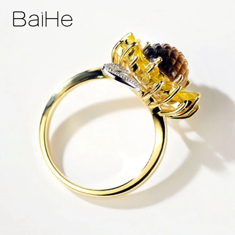 BAIHE однотонные 14K белые + желтые золотые натуральные бриллианты тигровый глаз