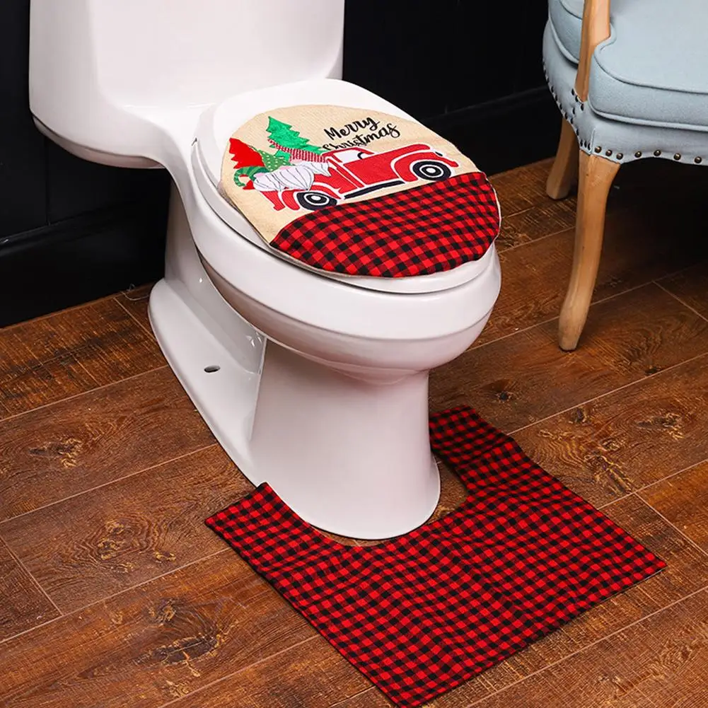 

2Pcs/Set Premium Plaid Cloth Christmas Toilet Seat Cover Bathroom Accessories