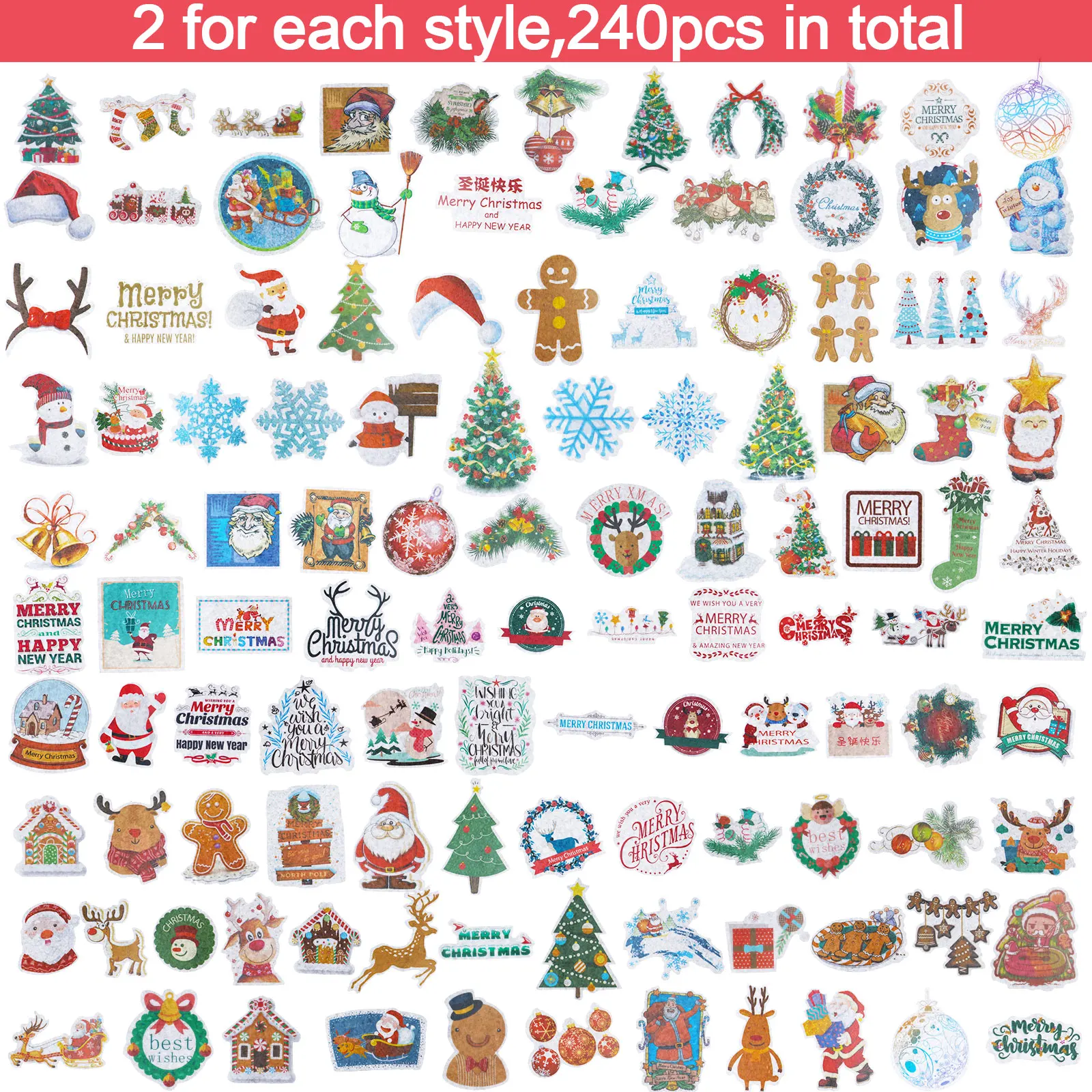 

New 240Pcs Christmas Cartoon Small Fresh Ins Wind Holiday Sticker Skateboard Water Cup Luggage Waterproof Sticker