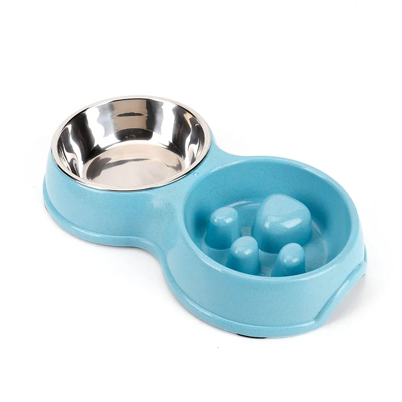 

Universal Bowl Wheat Straw Slow Food Anti Choking Stainless Steel Double Bowl Pet Supplies for Dog and Cat
