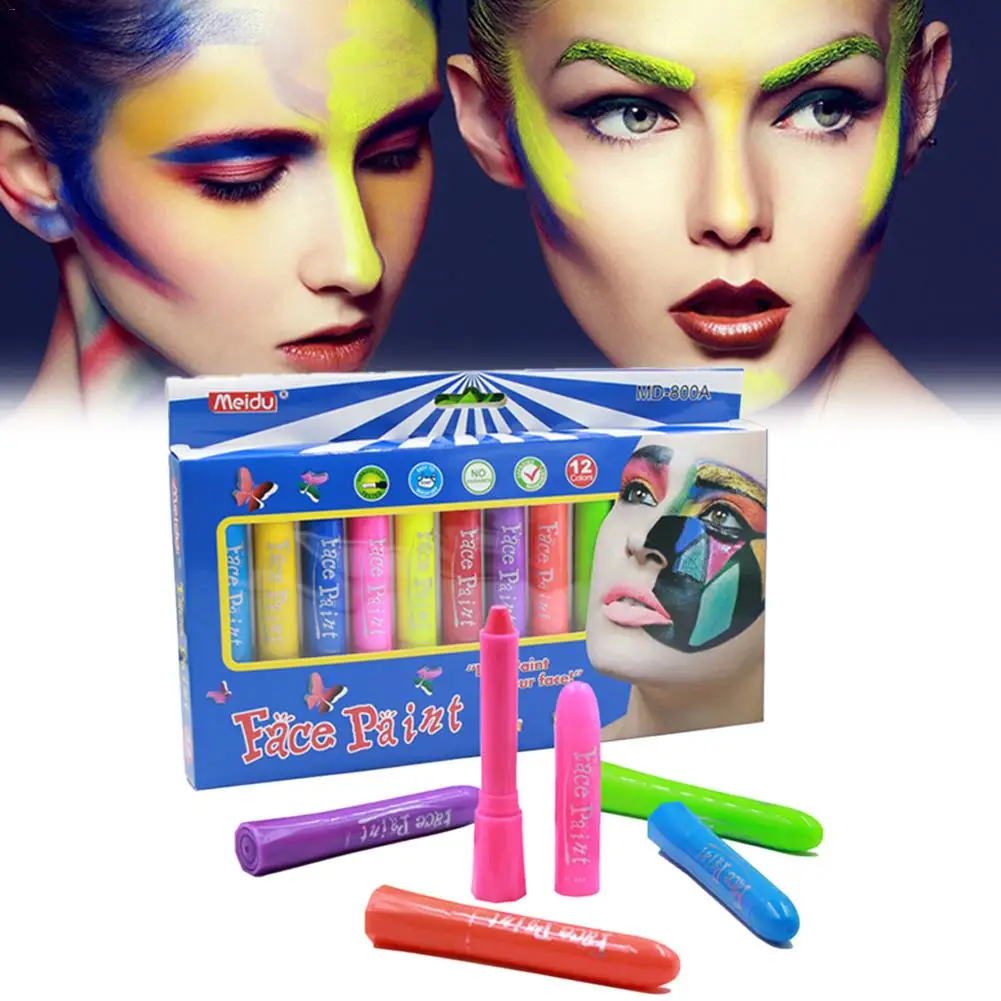 12 Color Children's Face Paint Set Non-Toxic Crayon Make-Up Supplies For Parties Halloween Carnival Fancy Dress |