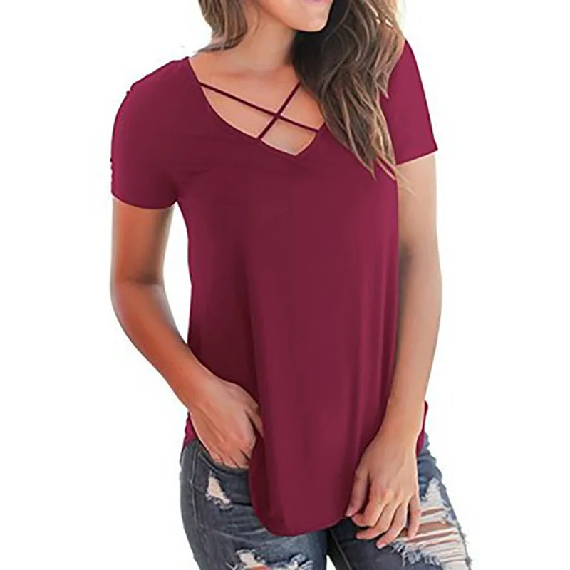 

New creative loose T-shirt ladies trendy design V-neck T-shirt tops popular on the street TT09