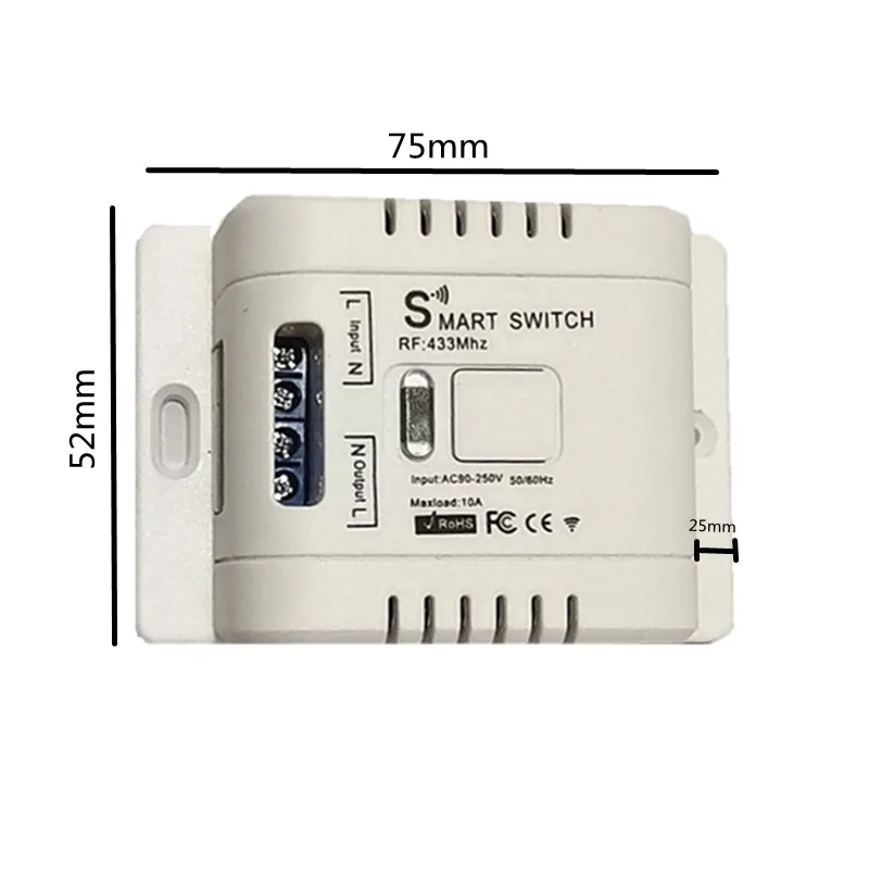 

433MHz Radio Frequency Universal Wireless Remote Control AC 220V 10 Amp 2200W 1CH Relay For Garage,Lighting Automation Keychain
