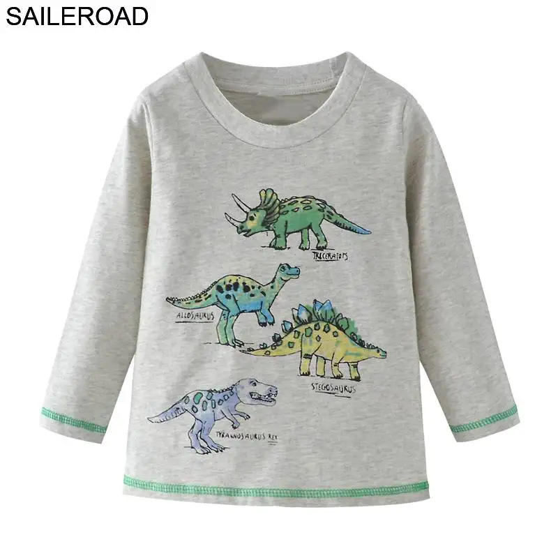 SAILEROAD 2 Шт. Мультфильм Динозавров Детские Футболки Хлопка Мальчик с Длинным Рукавом Одежда Осень для Детской Одежды Детей Топы Рубашка