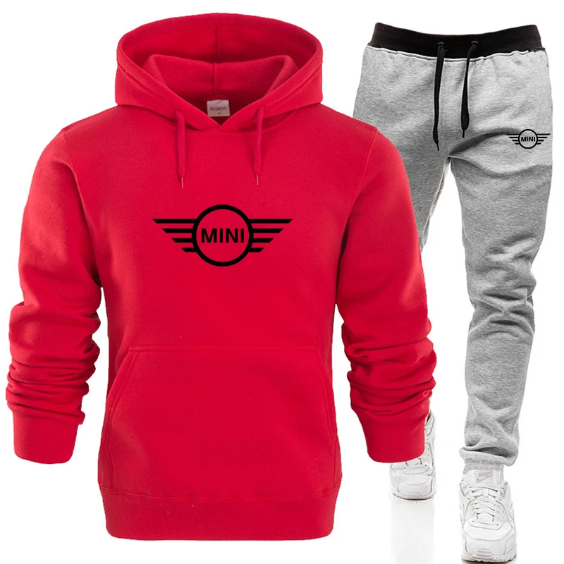 

Spring and autumn brand MINI car logo casual sportswear men's hip-hop fashion hoodie couple two-piece jacket pants sports suit