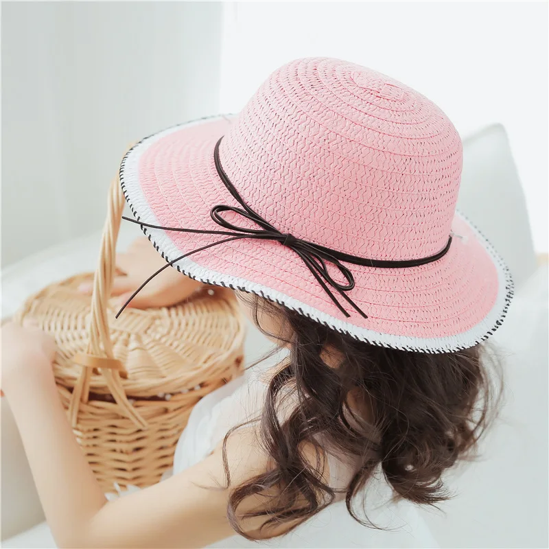 

2021 bebe Baby Summer Accessories Sweet Girls Kids Bowknot Hat Bowler Beach Sun Protect Caps Toddler Photography Props 2-8T