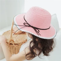 2021 bebe baby summer accessories sweet girls kids bowknot hat bowler beach sun protect caps toddler photography props 2 8t