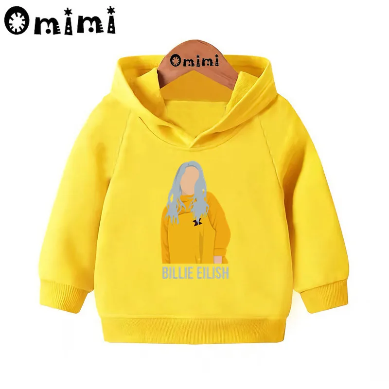 Детские толстовки с принтом Billie Eilish; Детские повседневные толстовки с капюшоном; пуловер для малышей; топы для маленьких девочек и мальчиков; осенняя одежда; KMT4569 - Цвет: Yellow-4569C