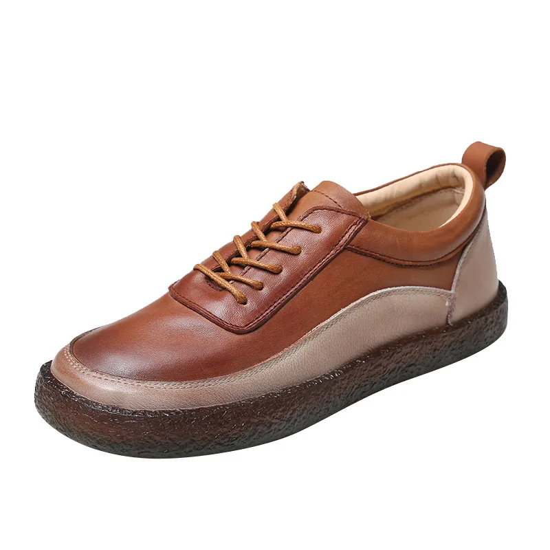 

Spring 2021 New Retro Leather Women's shoes handsome lace up soft sole single shoes flat casual shoes large size