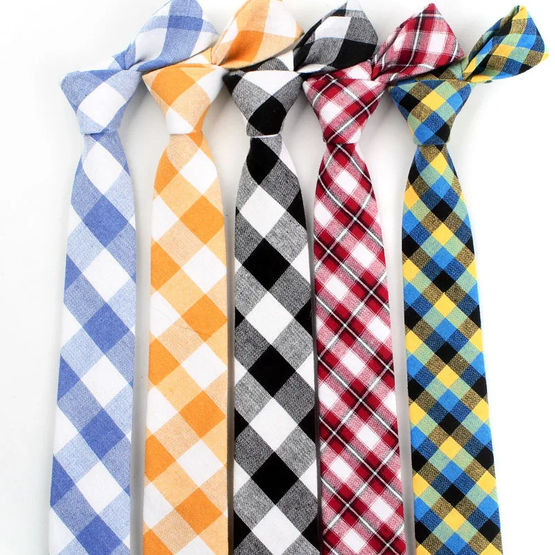 

Classic Cotton Mens Ties New Design Narrow Neckties 6cm Slim Plaid Ties for Men Formal Business Wedding Party Gravatas