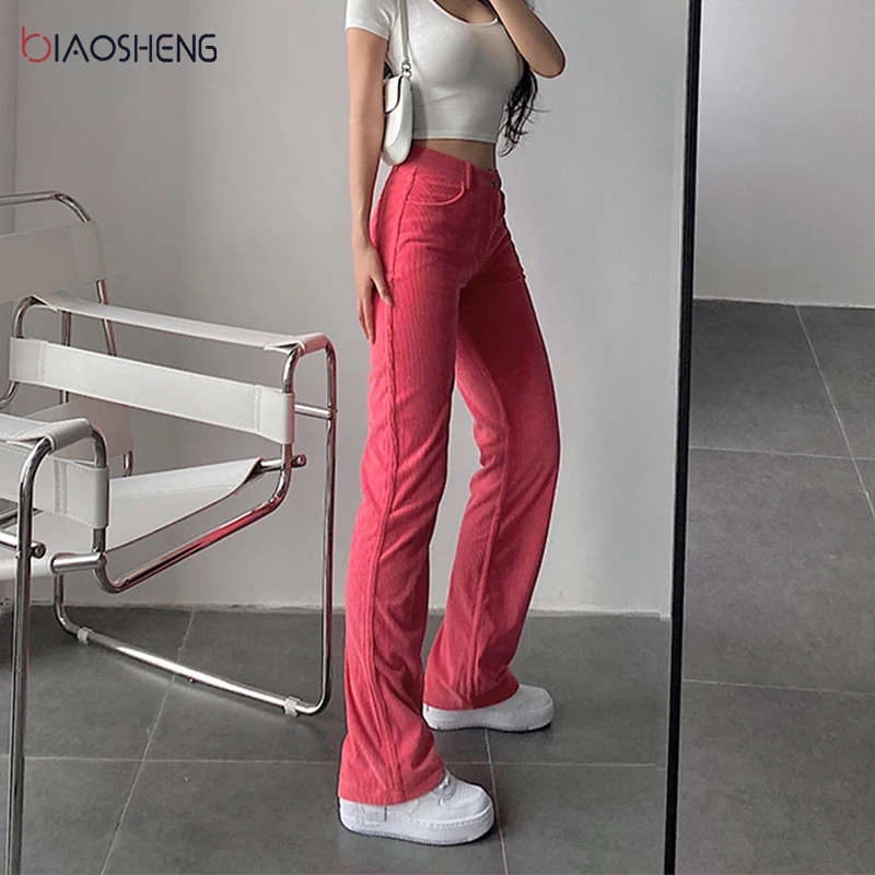

Flared Pants Women 2021 New Autumn Red Brown Black Corduroy Pants Loose Wide Leg Trousers Casual Korean Fashion Y2k Streetwear
