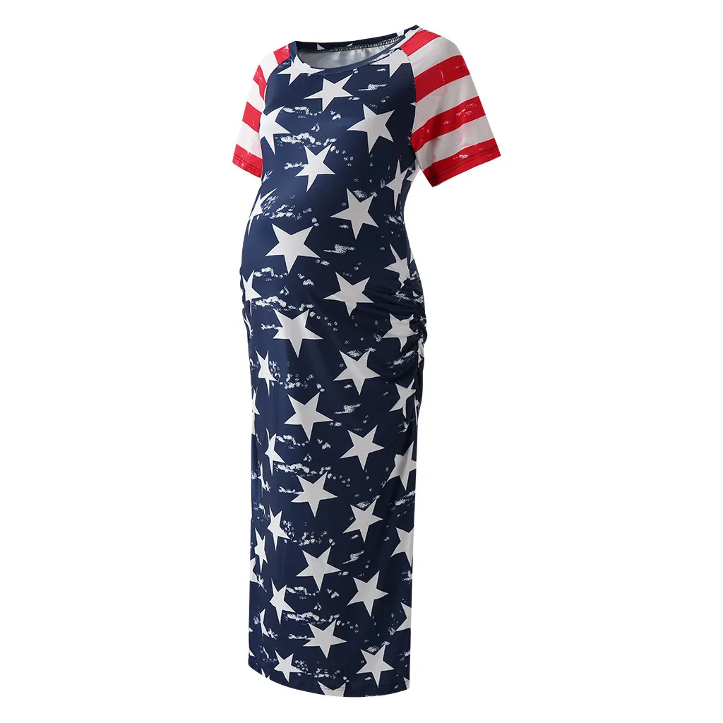 Maternity Bodycon Dress Short Sleeve O-Neck Ruched Sides long dress Shirred Dresses Breastfeeding Hamile Elbise | Мать и ребенок