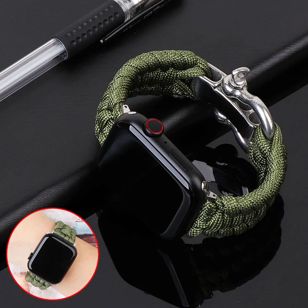 Ремешок спортивный для Apple Watch 7 44 мм 42 38 40 нейлоновый браслет выживания на