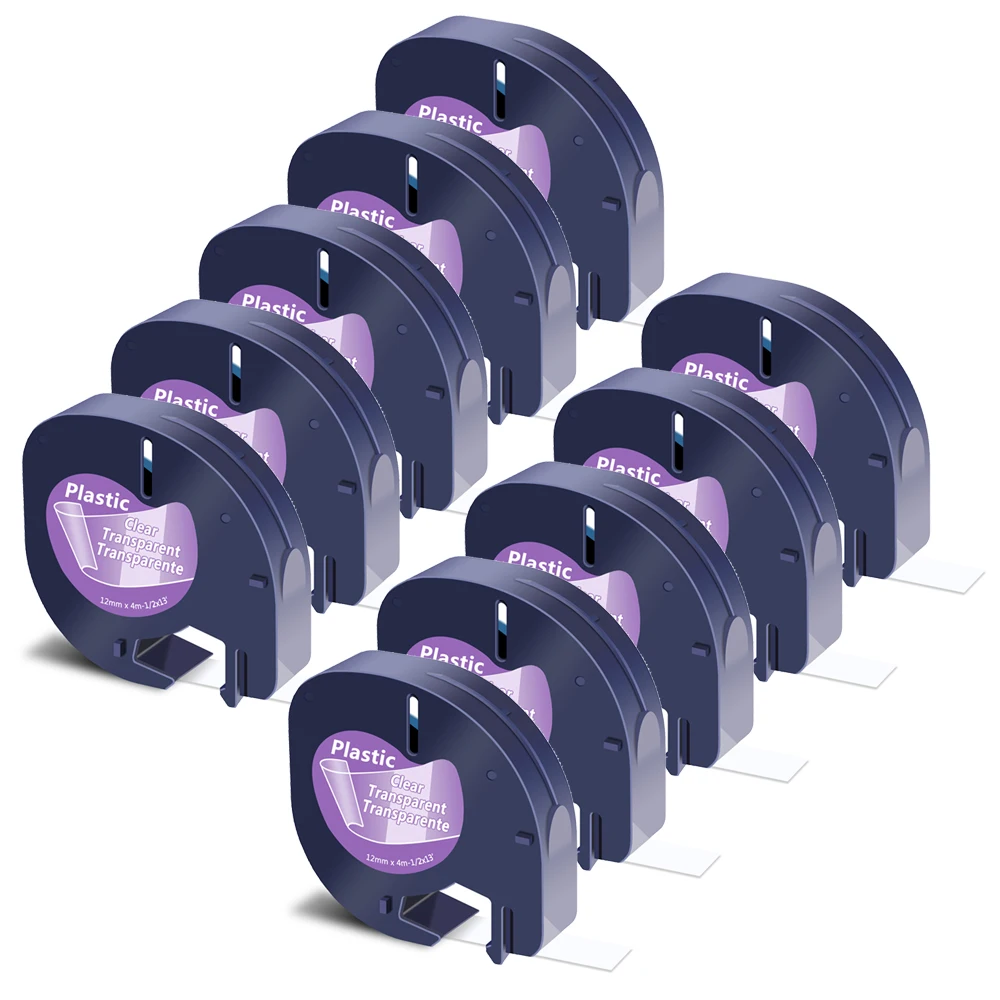 10PK для Dymo LetraTag LT 100H QX50 пластиковая Φ 16952 черная на прозрачной 12 мм x 4 м строгая