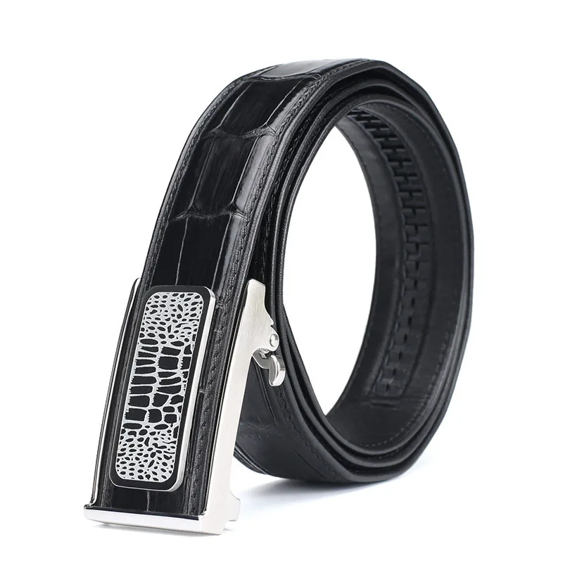 black silver McParko пояс из крокодиловой кожи мужские автоматические пряжки деловой строгий костюм ремень крокодил мужские s ремни повседневные коричневые поясные ремни новые - Цвет: black silver