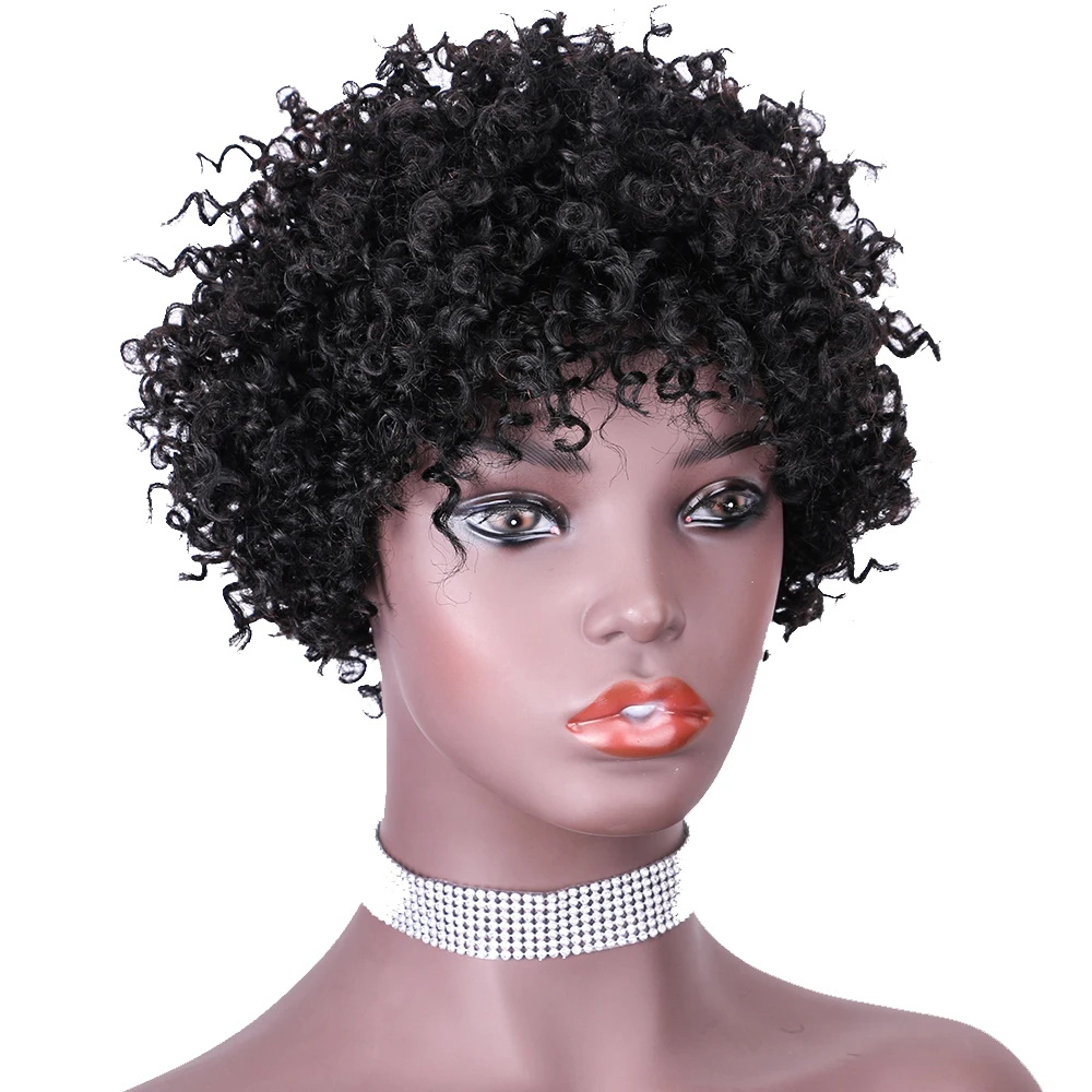 AMZ короткие кудрявые 100% человеческие волосы парики индийские неповрежденные