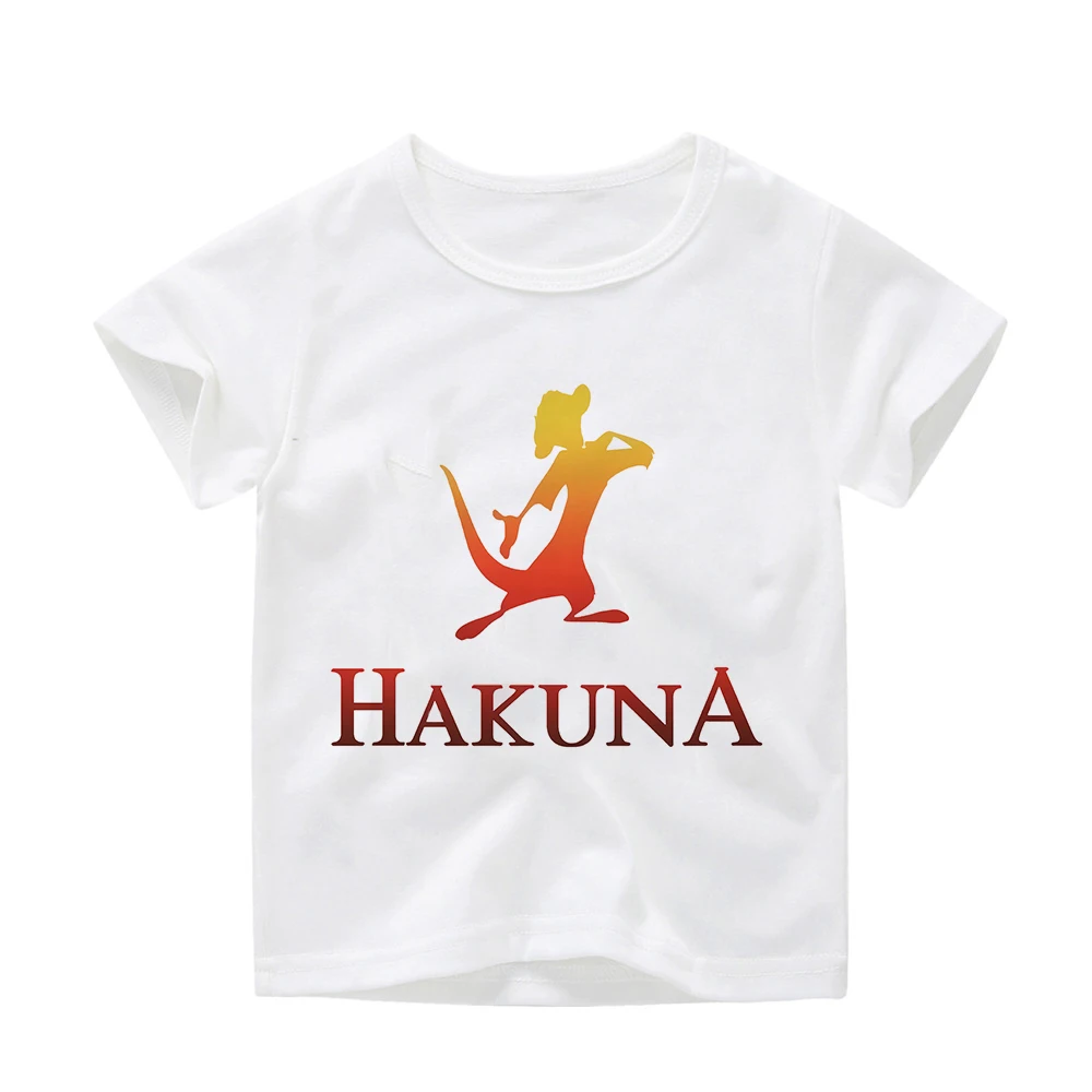 Летние детские футболки Забавные для мальчиков с принтом животных HAKUNA MATATA топы