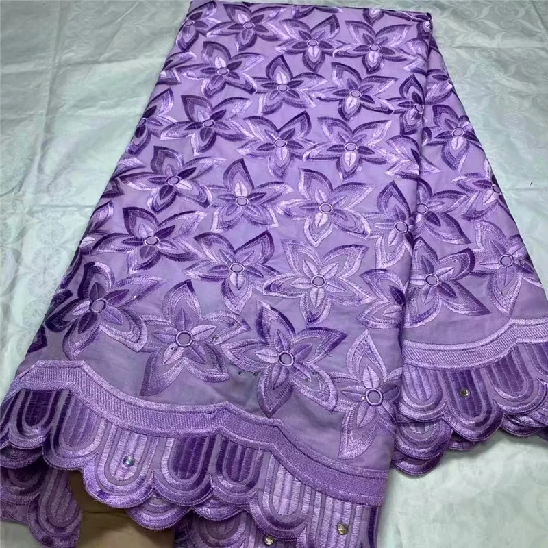 

5 Yard Dry Lace Fabric Latest Heavy Beaded Embroidery African 100% Cotton Swiss Voile Popular Dubai Style For Party Wedding 4L61