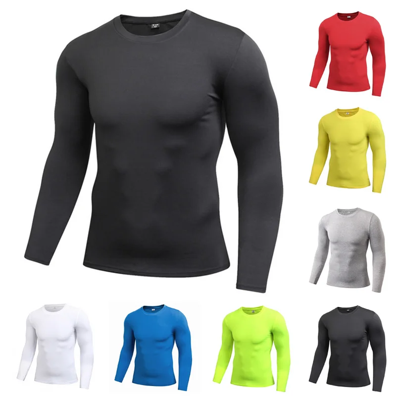 Мужские рубашки с длинным рукавом фитнес топы Спортивная одежда компрессионная