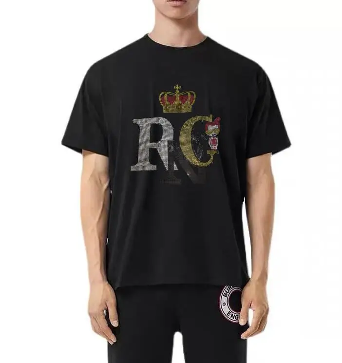 

Cotton Men's tshirt designer summer best selling Diamond stone Male Clothing Casual top tees black and white