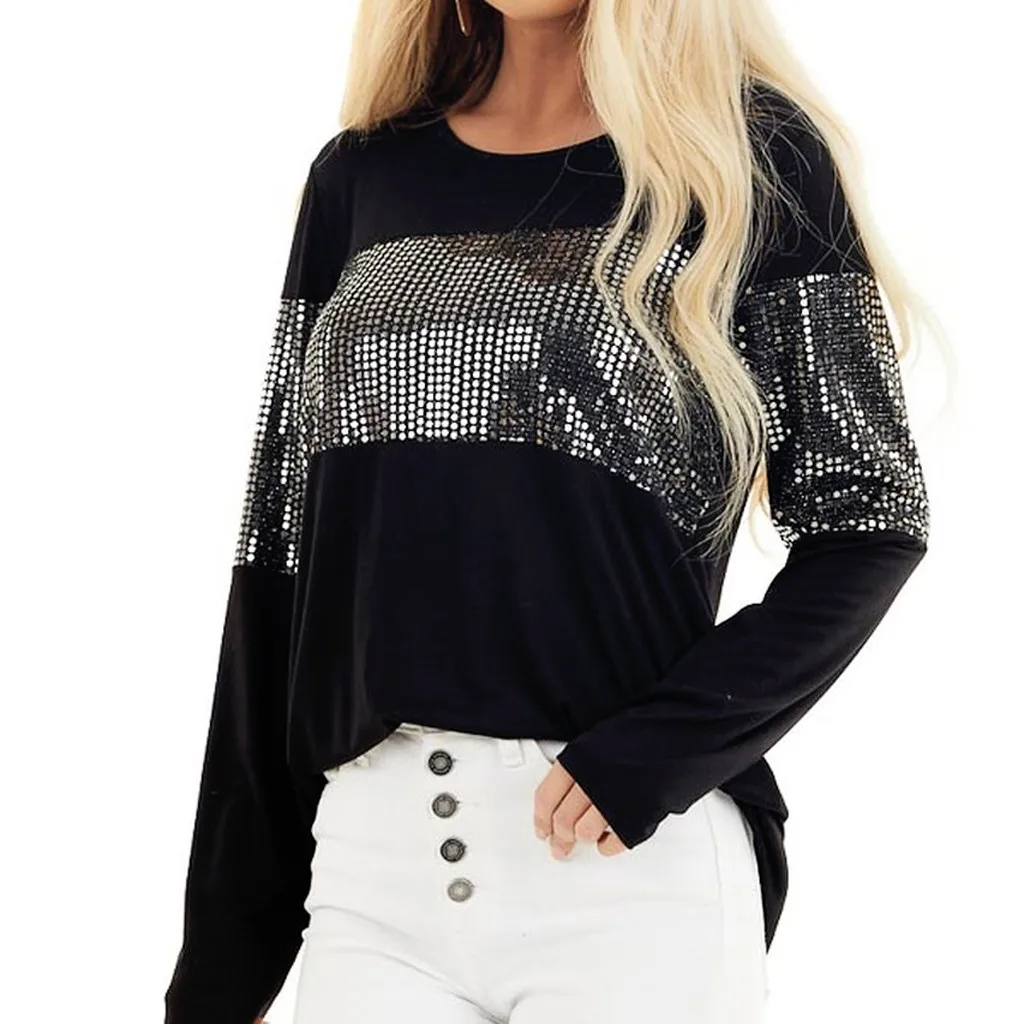 Осенняя Женская толстовка с капюшоном хлопковая круглым вырезом топы блестками