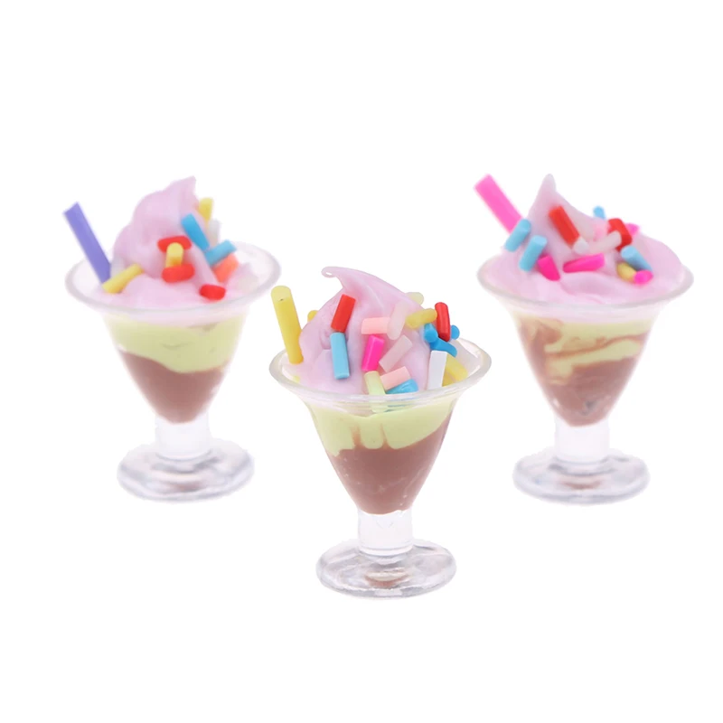 

1Pc 1/12 Candy Color Dollhouse Miniature Food Mini Resin Ice Cream Cups Drinks Model Toys Sent Randomly