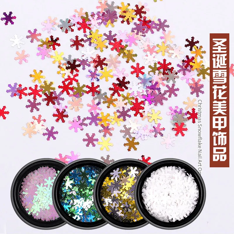 

6Boxes Mixed Color Christmas Snowflake Nail Sequins Glitter 3d Charms DIY Nail Art Decoration Accessories Nail Salon Supplies