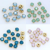 100pc 4mm sew on opal crystal rhinestone flatback diamante diy decorative golden cup claw 4 holes sewing beads craft clothes