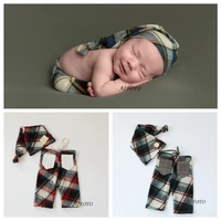 newborn photography costume props infant boys plaid hat pants baby clothes for photo shoot picture accessories studio outfit
