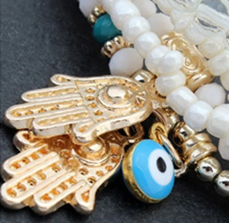 Женский многослойный браслет с бусинами Lucky Kabbalah Fatima Hamsa | Украшения и аксессуары
