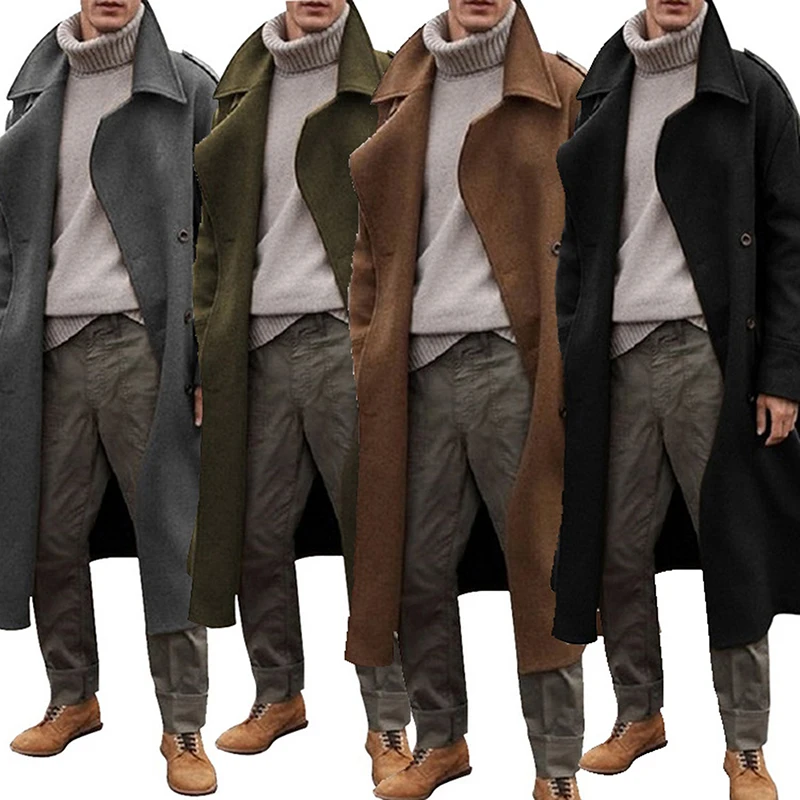

Long Slim Men Trench Coat Double-breasted Lapel Windbreaker Male Fashion Autumn Winter Coat Long Design Trench Male