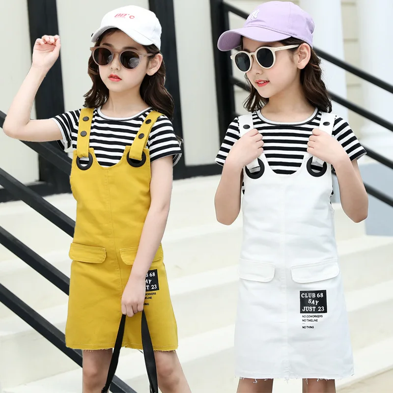 

Children's Clothing 2021 Summer Girls Cute Striped Top Suspender Skirt Two-Piece Children's Boutique Sportswear