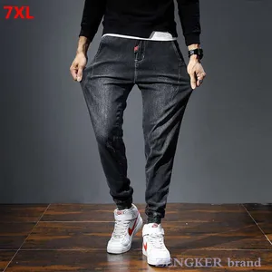 Осенние свободные джинсы оверсайз, мужские эластичные брюки до щиколотки, 6XL, 7XL, размера плюс