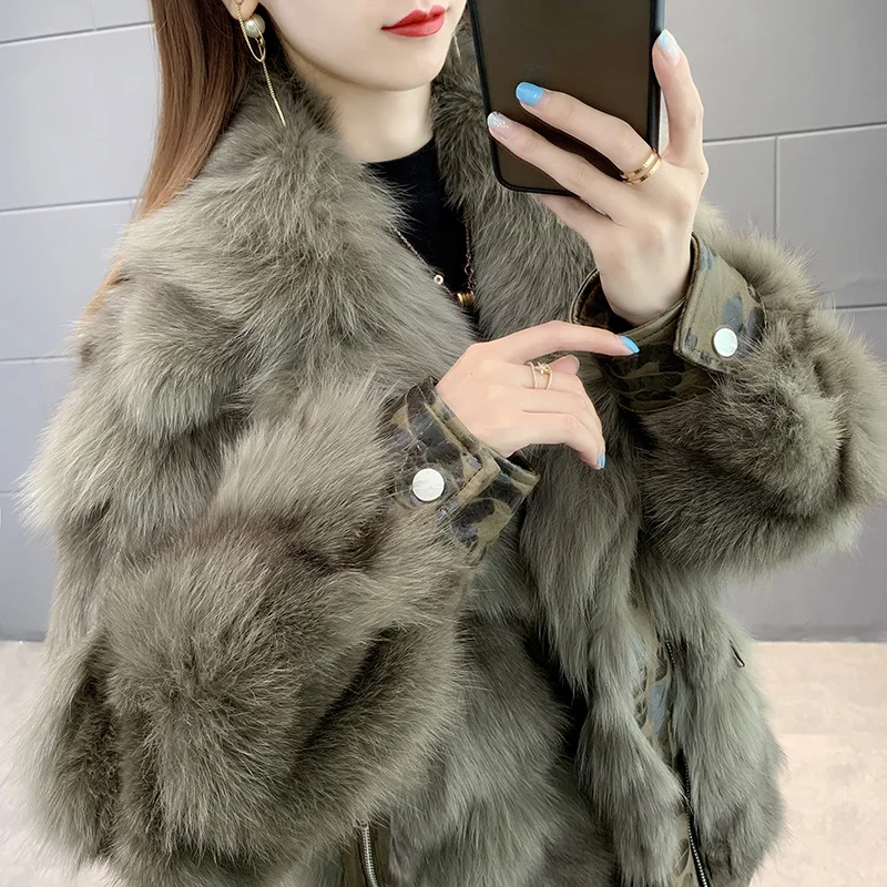 

SHZQ 2021 New Fox Fur Grass Coat Women's Korean Version Fashionable Young Style Short Real Fur One-parkerce Coat Winter