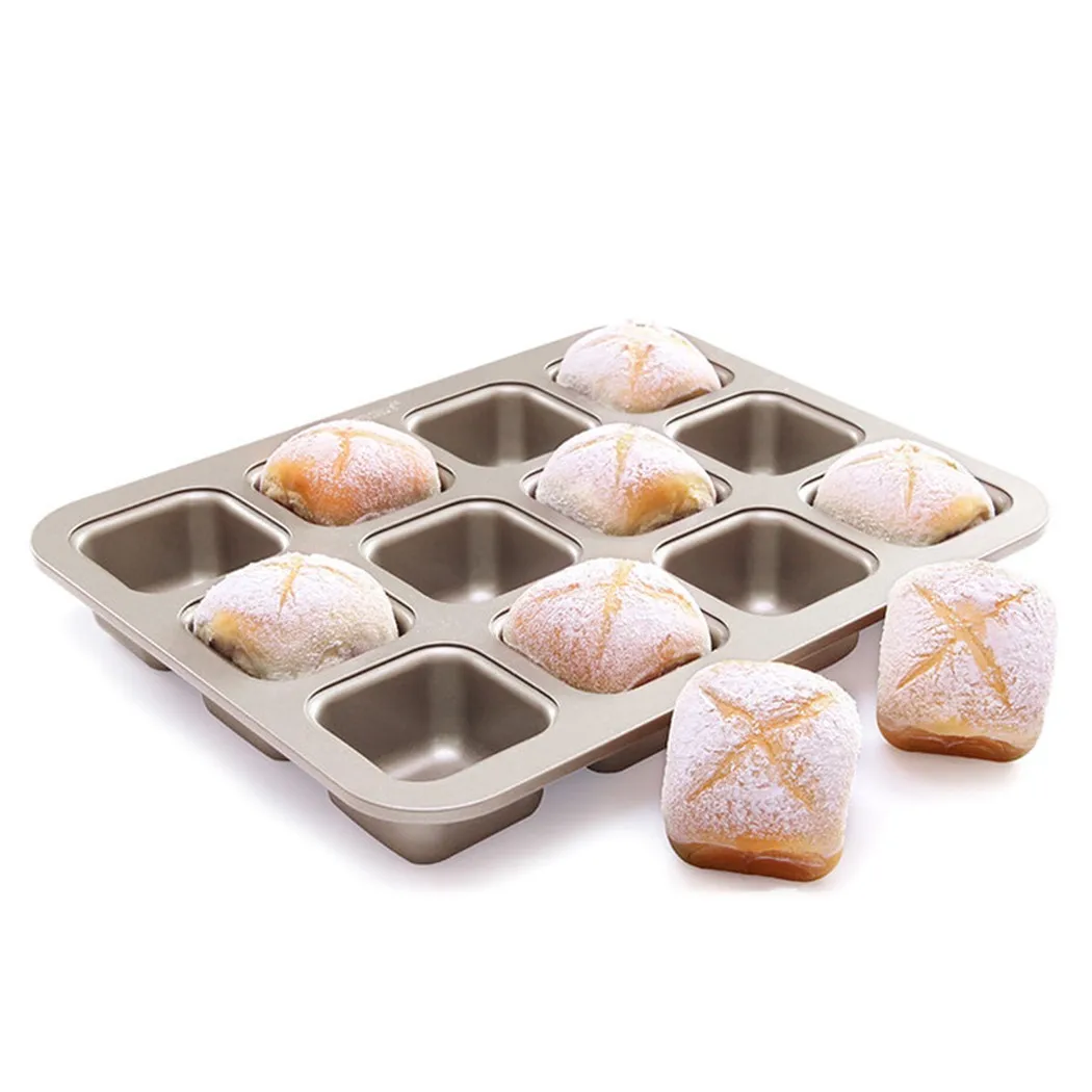 

12 Cavity Food Grade Square Non-stick Bread Cake Mold Mini Burger Home Baking Tool For Baking Chiffon Mousse Dessert Cake