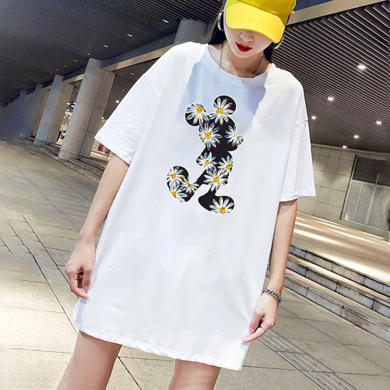 Женская футболка мини с коротким рукавом и принтом Микки|Женские платья| |