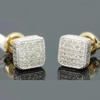 gold color iced out square bling stud earring men hip hop luxury rhinestone geometry stud earrings for women jewelry