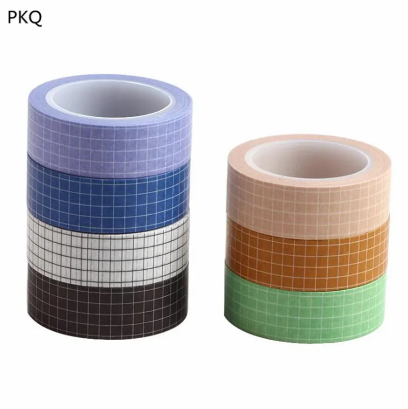 7pcs/pack DIY Scrapbooking Sticker Label Colorful Grid Bullet Journal Washi Tape Planner Adhesive Japanese Masking | Канцтовары для
