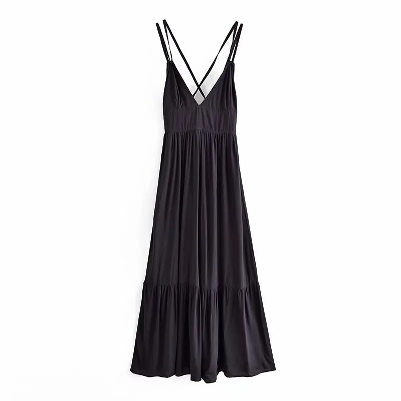 

Платье женское средней длины на тонких бретельках с открытой спиной