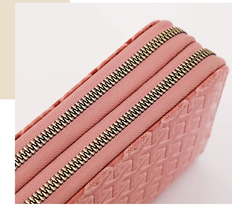Business Female Clutch Bag Women Fashion Woven Leather Wallet Double Layer Casual Coin Purse Phone Pocket Passport Card Holder