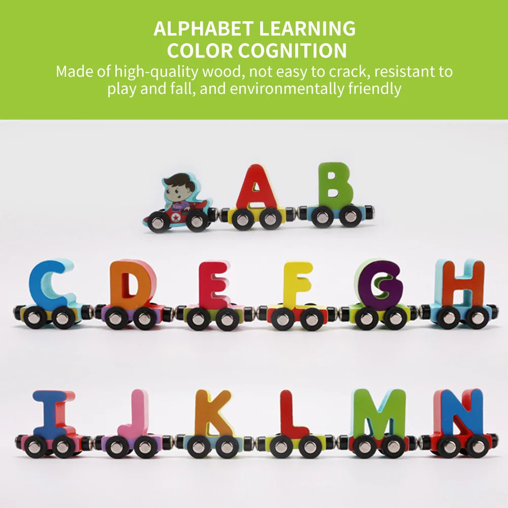 

Wooden Railway Magnetic Towing Train Letter Alphabet Trailer Car Accessories Toy for Kids Children Christmas Gifts