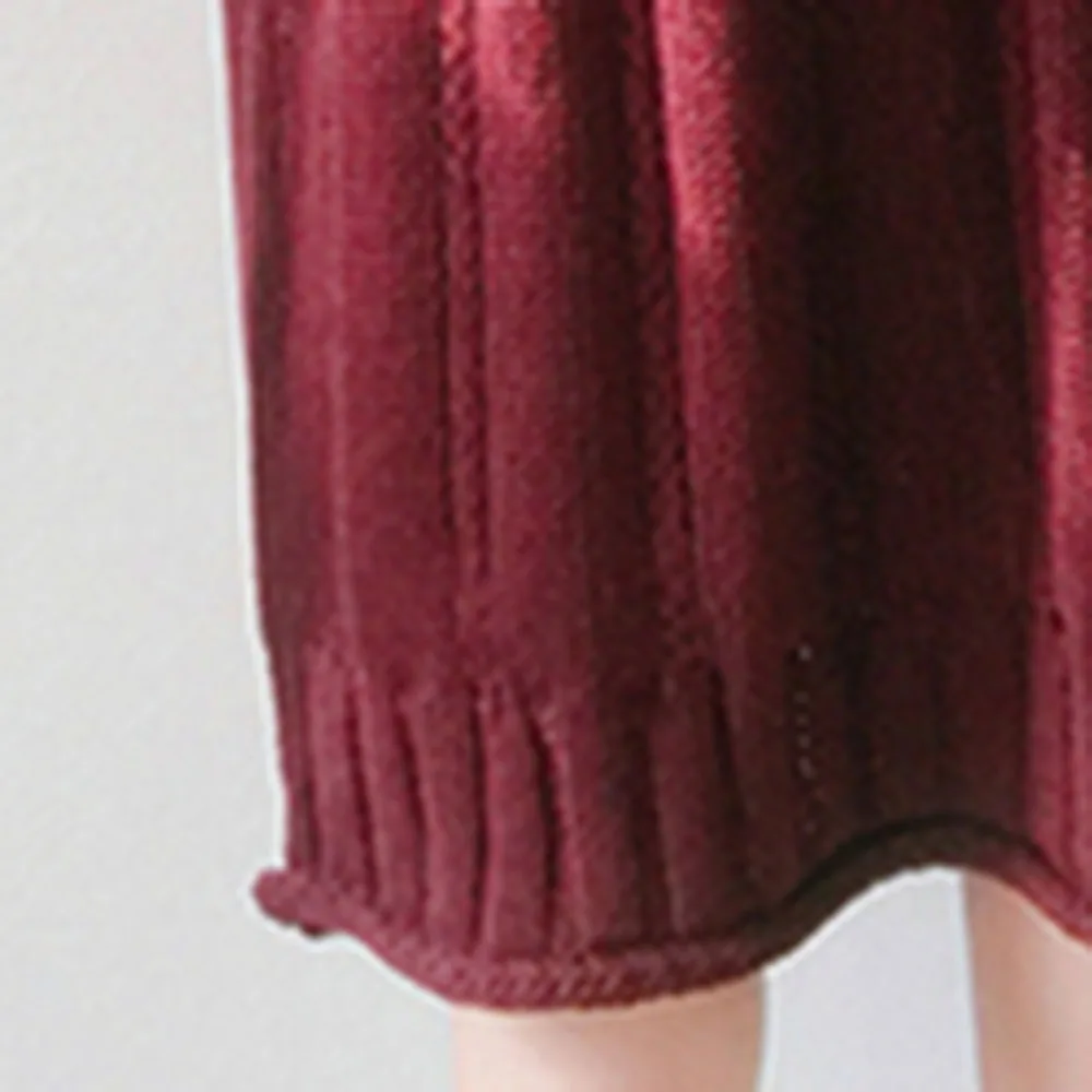 Winter Red Long Knitted Sweater Dress Female Solid Color V Neck Warm Pullover Knitwear Casual Loose Lazy Oaf Sleeve Top | Женская одежда