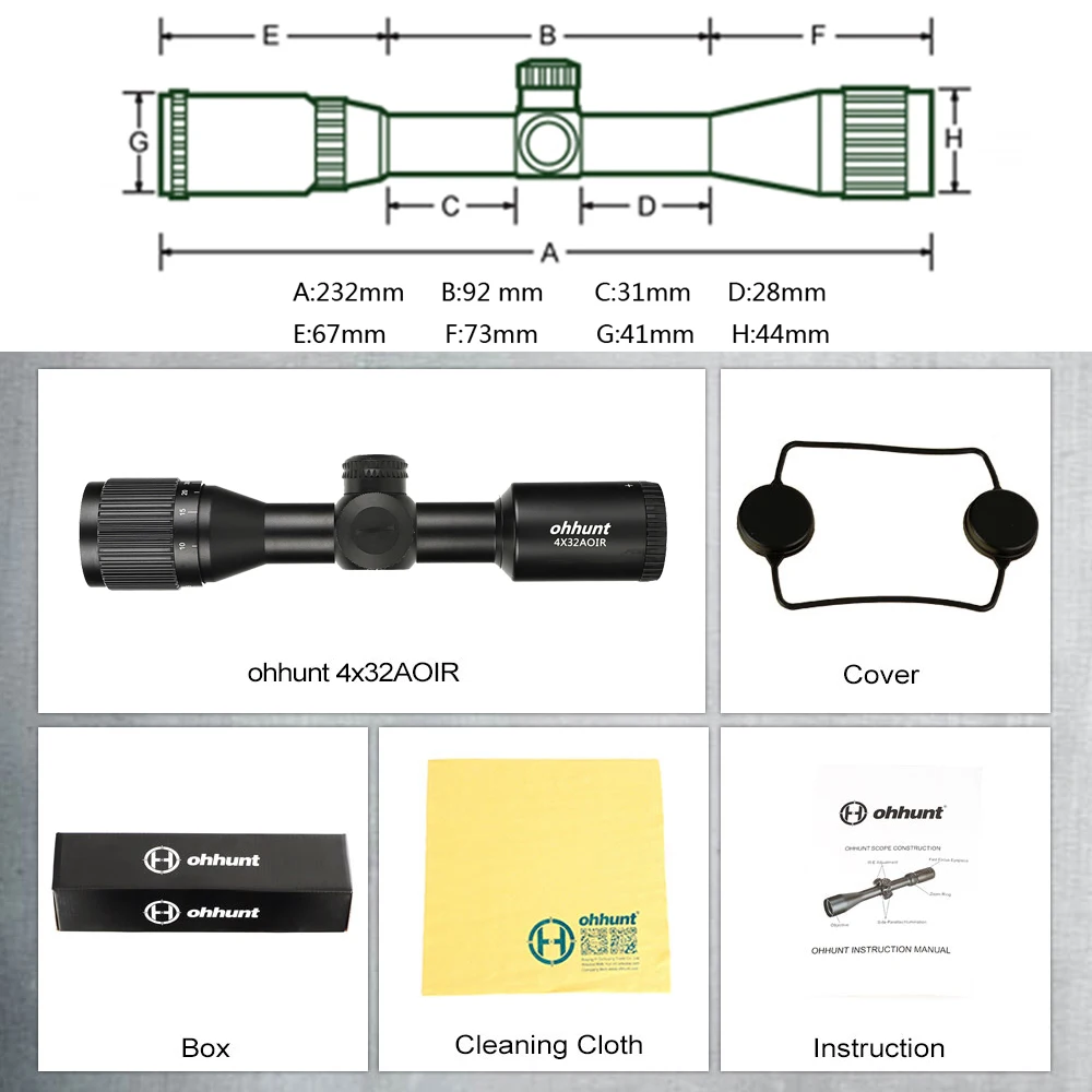 Компактный Охотничий Тактический широкоугольный оптический прицел ohhunt 4X32 Mil Dot с