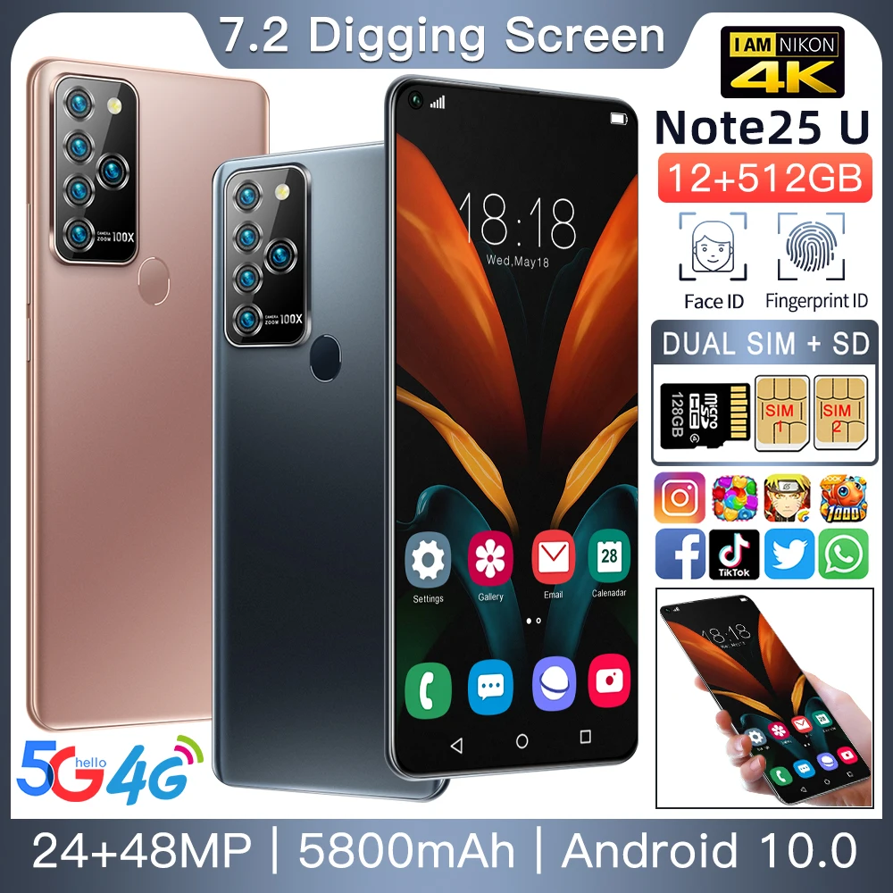 

Global Version Note25 U Android11 12/512G 5800Mah Ultra-High-Definition Screen 5G 7.2-Inch10-CoreSimple And Stylish MobilePhone
