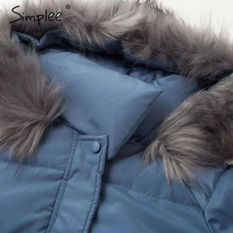Simplee Повседневная теплая Женская куртка уличная парка на молнии с меховым