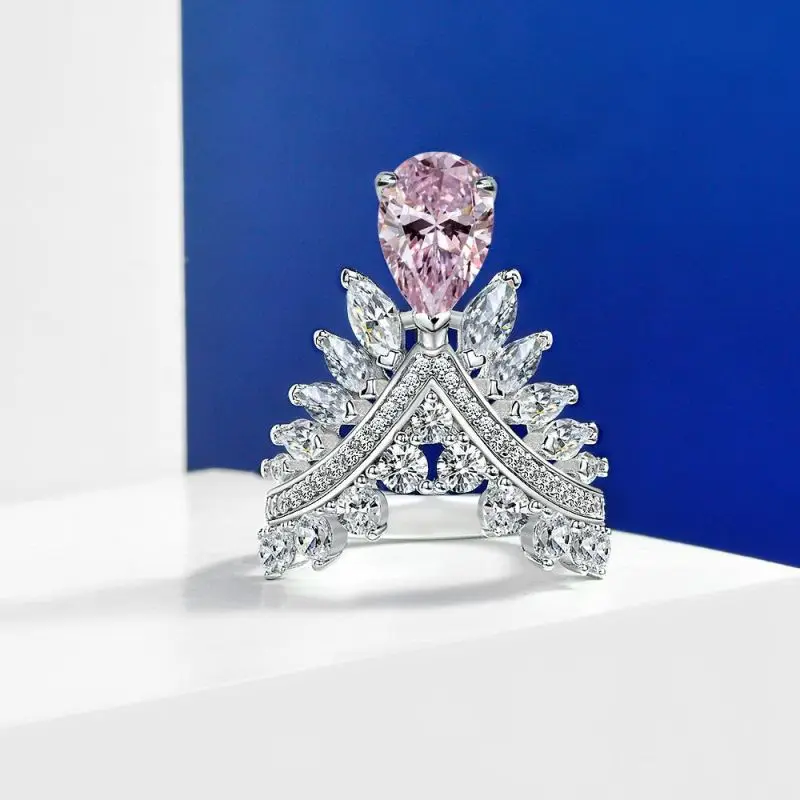 

Ladies Wedding Ring Sparkling Pink Diamond Ring Engagement Blue Rings For Women Fine Jewelry Female Silver Color Ring Gifts
