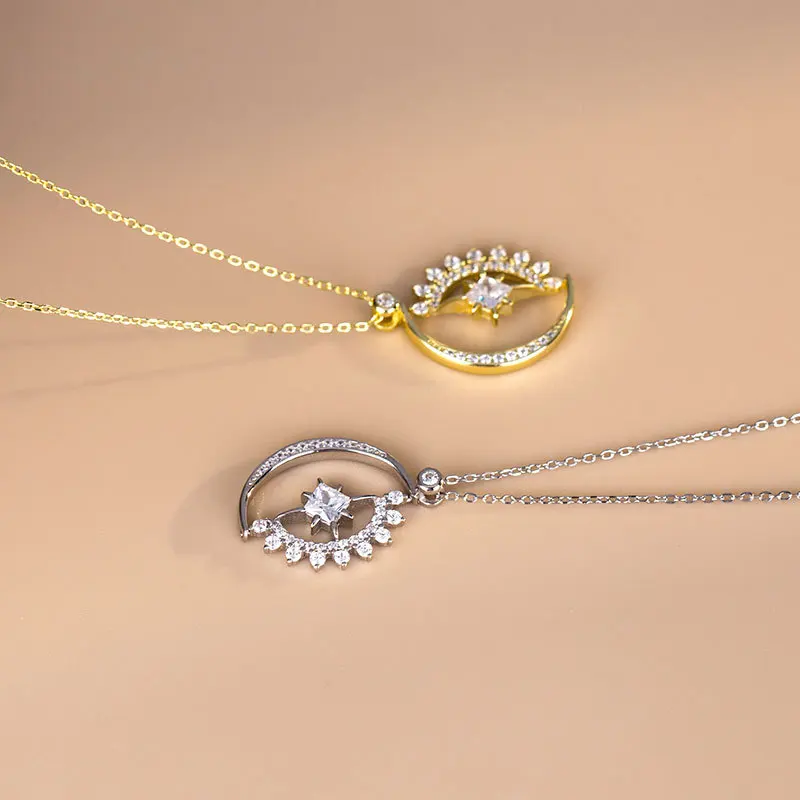 

Романтический 925 Серебряная цепочка ожерелье Изысканный кругу проложен микро циркон геометрические лунный ожерелье для женщин, модное юве...